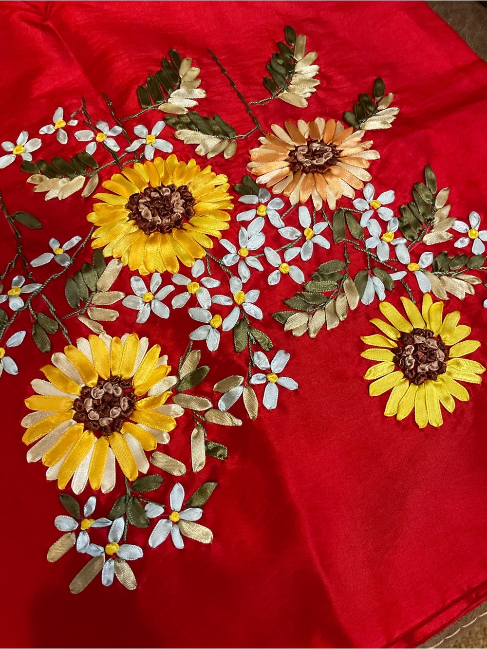 Red with Flower Detail Shams and Tissue Box Cover - Picture 2 of 16